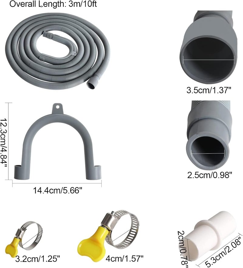 Manste Washer Drain Hose Extension,10FT, Washing Machine Drain Hose Extension，extra Long Washer Drain Hose, U-Bend Holder, Adapter 4 Pcs Clamps - Image 2